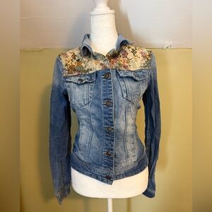 Forever 21 Floral Tapestry Panel Denim Jacket